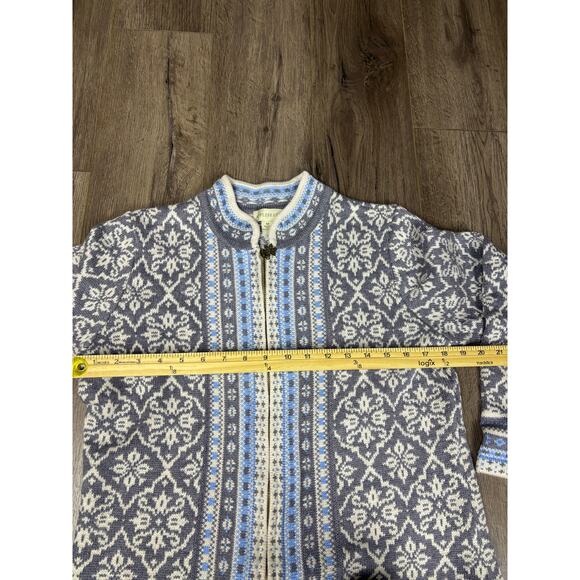 Appleseed’s Fair Isle Zip Sweater Jacket M Nordic Snowflake Blue Gray Wool Blend - Picture 3 of 7